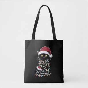 Funny Cat Lover Christmas Lights Tote Bag