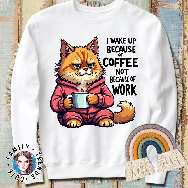 Funny Cat Lover I Wake Up Because Of Coffee Sweatshirt (Creator Uploaded)