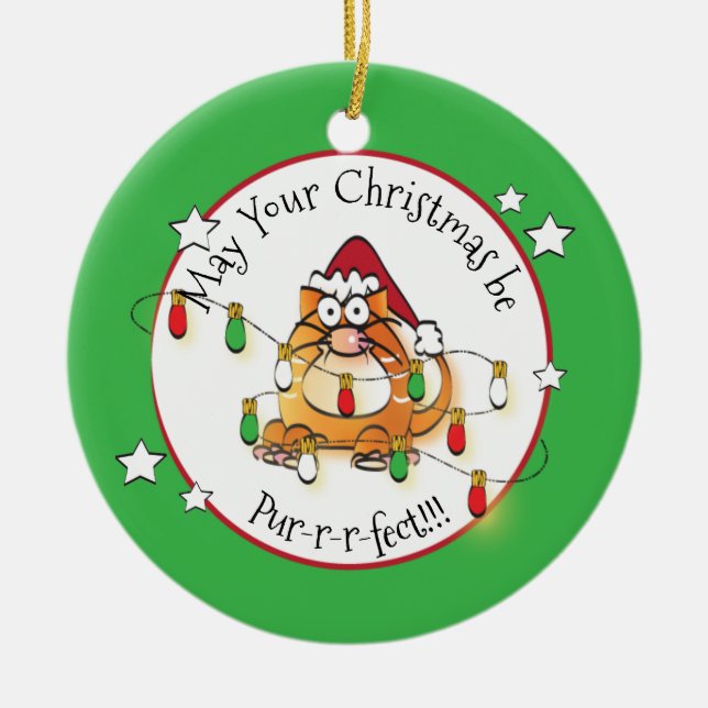 Funny Cat Lover Personalised Christmas Ornament (Front)