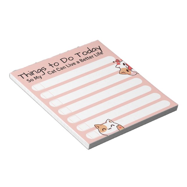 Funny Cat lover to do list pink colour Notepad (Angled)