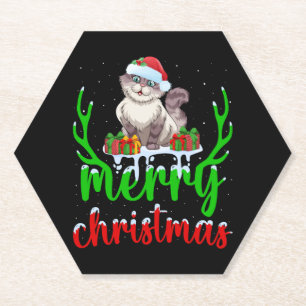 Funny Cat Lover Xmas Gift Cat Christmas T-Shirt Paper Coaster