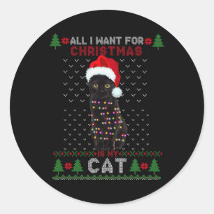funny cat lovers cute cat santa hat ugly christmas classic round sticker
