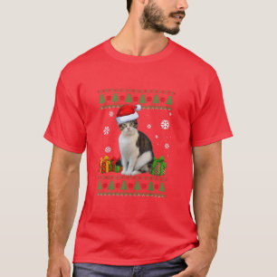 Funny Cat lovers Cute Cat Santa Hat Ugly Christmas T-Shirt