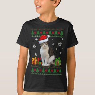 Funny Cat lovers Cute Cat Santa Hat Ugly Christmas T-Shirt