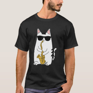 Funny Cat Lovers Gift Cat Playing Saxophone T Shir T-Shirt