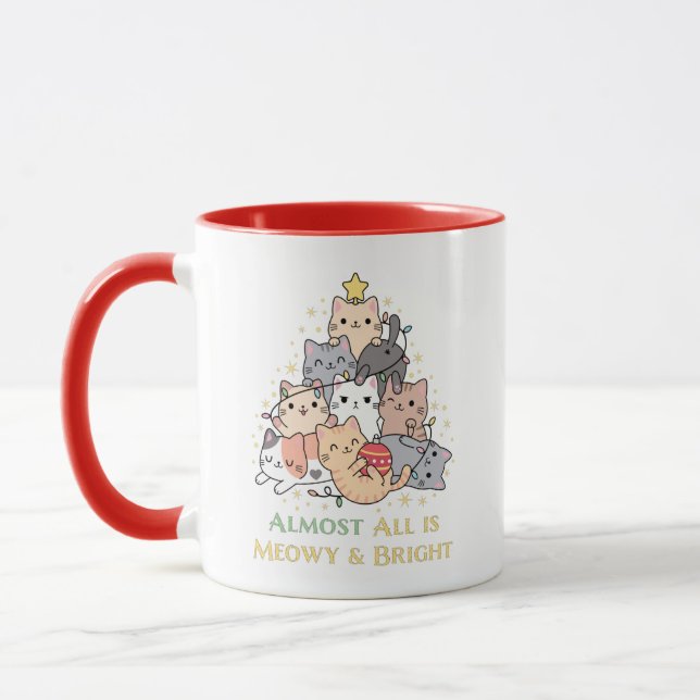 Funny Cat Lovers Meowy Christmas with cute Cat Mug (Left)