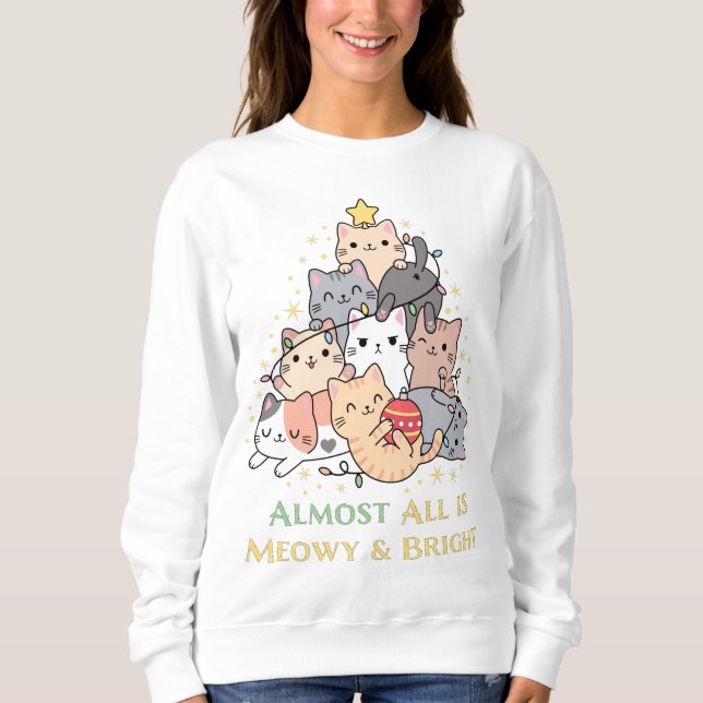 Funny Cat Lovers Meowy Christmas with cute Catst Sweatshirt (Front)