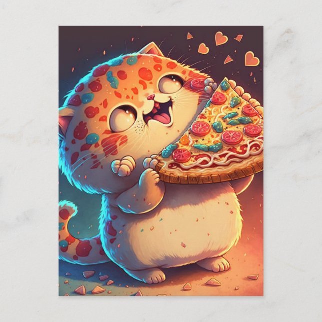 Funny Cat Loves Pizza Postcard (Front)