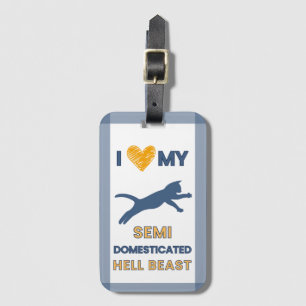 Funny Cat Luggage Tag Hell Beast Blue