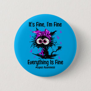 Funny Cat Lupus Awareness Warrior Fighter Purple 6 Cm Round Badge