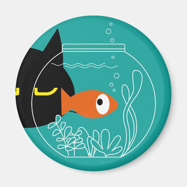 Funny Cat Magnet – Fishy! Round Fridge Decor (Front)