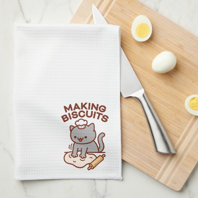 Funny Cat MAKING BISCUITS Kitchen Towels (Quarter Fold)