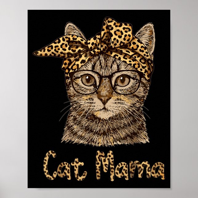 Funny Cat Mama Bow Leopard for cat Lovers Poster (Front)