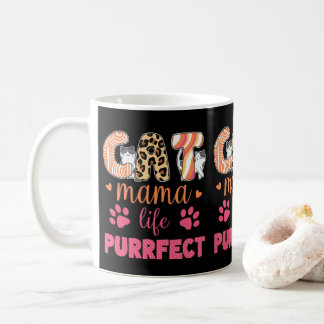 Funny Cat Mama Life Purrfect Leopard Print Cat Mum Coffee Mug