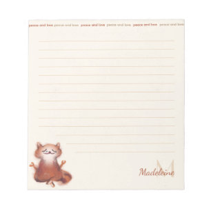 Funny Cat Meditation Peace Love Cute Monogram Name Notepad