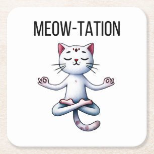 Funny Cat Meditation Square Paper Coaster