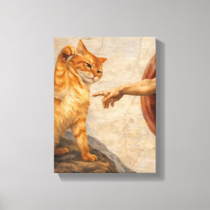 Funny Cat Meme Art Creation of Adam with Cat Sarca Canvas Print