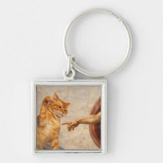 Funny Cat Meme Art Creation of Adam with Cat Sarca Key Ring