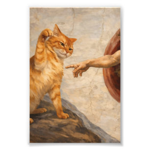 Funny Cat Meme Art Creation of Adam with Cat Sarca Photo Print