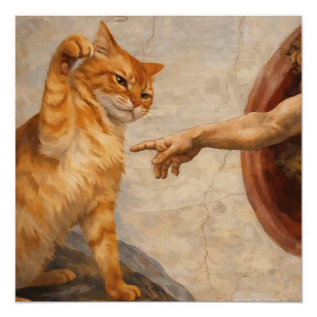 Funny Cat Meme Art Creation of Adam with Cat Sarca Poster (Front)
