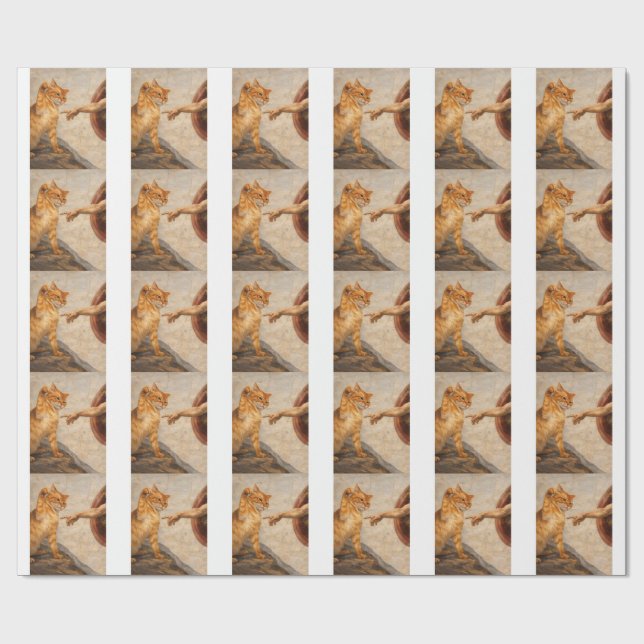 Funny Cat Meme Art Creation of Adam with Cat Sarca Wrapping Paper (Flat)