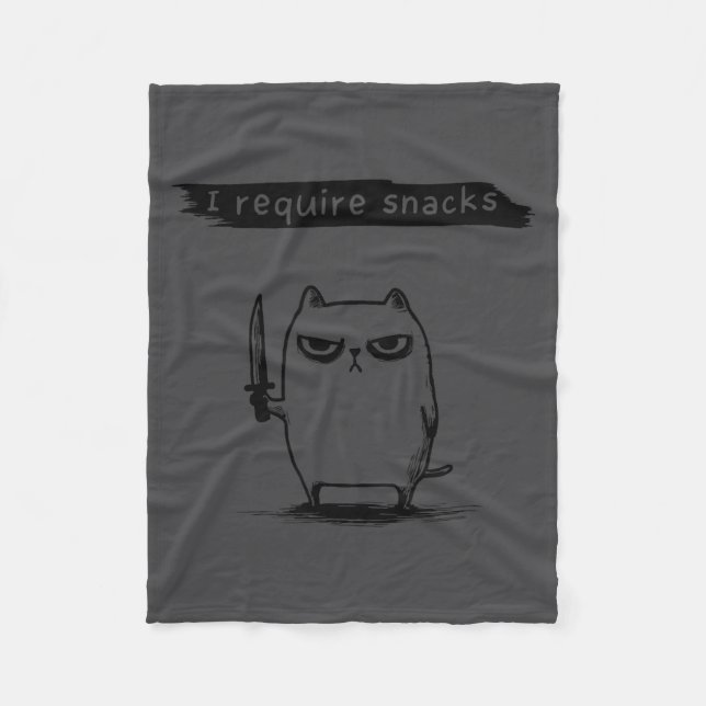Funny Cat Meme I Require Snacks Design Men Women K Fleece Blanket (Front)