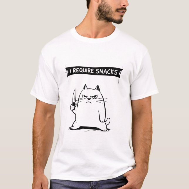 Funny Cat Meme I Require Snacks  T-Shirt (Front)