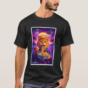 Funny Cat Meme Retro Synthwave 80s Graphic UFO Ram T-Shirt