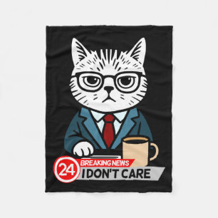 Funny Cat Meme Sarcastic Humor I Dont Care Cat  Fleece Blanket