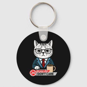 Funny Cat Meme Sarcastic Humor I Dont Care Cat  Key Ring