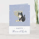 Funny Cat Menorah & Dreidel Happy Hanukkah Blue Card<br><div class="desc">Surprise your friends & family with this elegant,  Hanukkah theme greeting card! Easily change the text by clicking on the "personalise this template" option.</div>