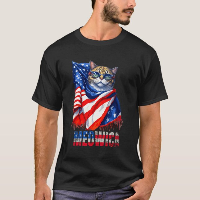 Funny Cat Meowica 4Th Of July Men Women Usa Flag M T-Shirt (Front)