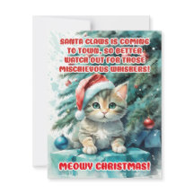 "FUNNY CAT MEOWY CHRISTMAS" Greeting Cards