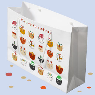 Funny Cat Meowy Christmas Holidays Large Gift Bag