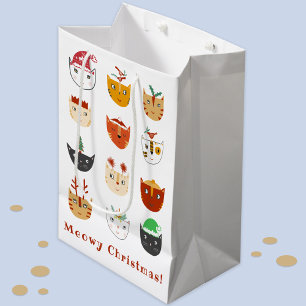 Funny Cat Meowy Christmas Holidays Medium Gift Bag