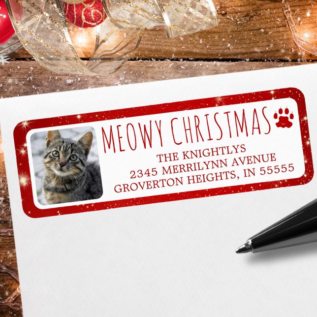 Funny Cat MEOWY CHRISTMAS Photo Red Pawprint (Creator Uploaded)