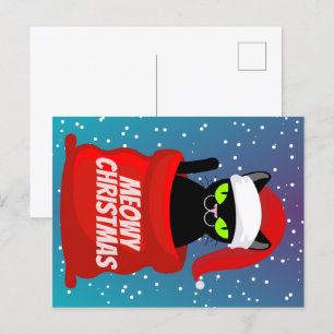 Funny Cat Meowy Christmas Postcard