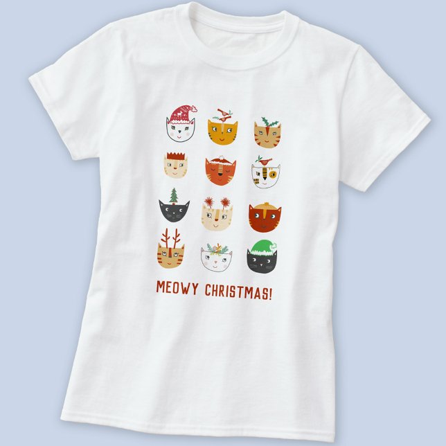 Funny Cat Meowy Christmas T-Shirt (Fun Meowy Christmas cat t-shirt)