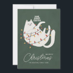 Funny Cat Merry Christmas Greeting Holiday Card<br><div class="desc">A mischievous and playful white cat is playing with red and yellow Christmas lights. The phrase "Dear Santa I did try" is above. Personalise with your name below and with a personal message on the back.</div>