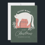 Funny Cat Merry Christmas Greeting Holiday Card<br><div class="desc">A white cat sleeps happily on a Christmas gift. The phrase "Silent Night" is above. Personalise with your name below and with a personal message on the back.</div>