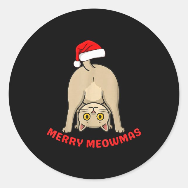 Funny Cat Merry Meowmas Xmas Lover Men Women Kids  Classic Round Sticker (Front)