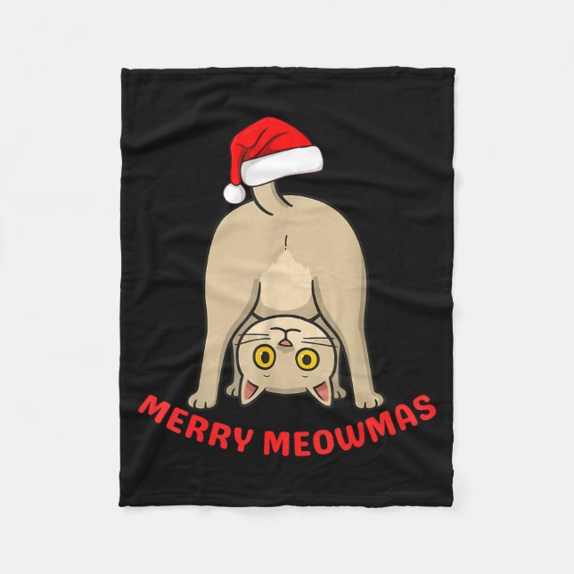 Funny Cat Merry Meowmas Xmas Lover Men Women Kids  Fleece Blanket (Front)