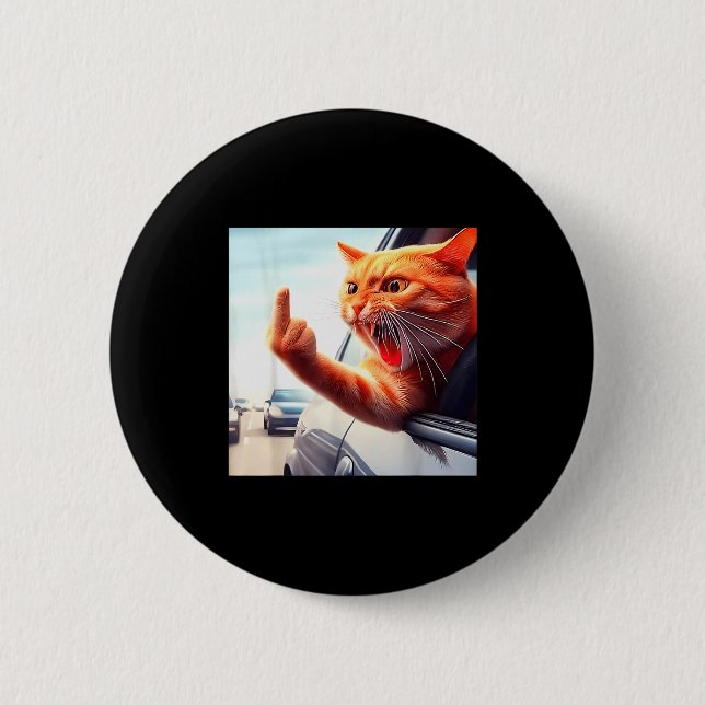 Funny Cat Middle Finger Hilarious Cat In The Car C 6 Cm Round Badge (Front)