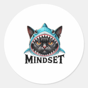 Funny Cat, Mindset Motivational Saying, Shark  Classic Round Sticker