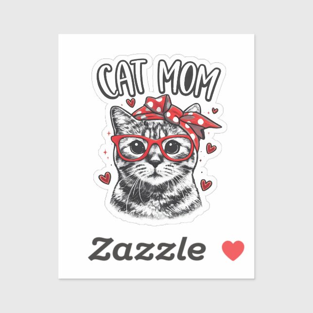 Funny Cat Mom with Glasses & Bandana Cute Cat  (Sheet)