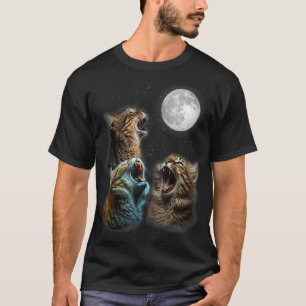 Funny Cat Moon Three Cats Meowling At Moon - Cats  T-Shirt