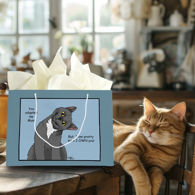 Funny Cat Mother’s Day Grey Cat Blue Large Gift Bag (Creator Uploaded)