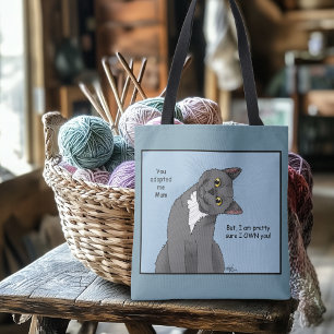 Funny Cat Mother’s Day Grey Cat Blue Tote Bag