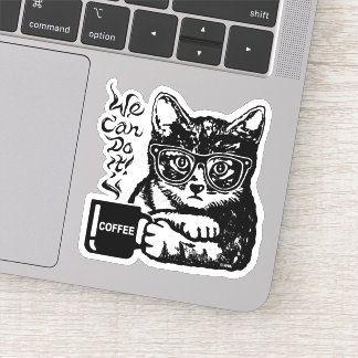 Funny cat motivated by coffee