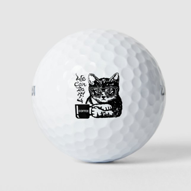 Funny cat motivated by coffee golf balls (Front)